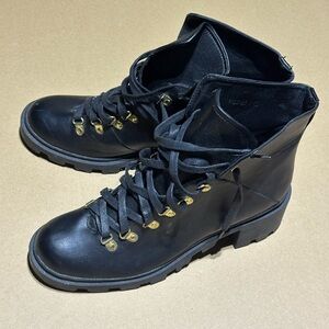 Black Leather Lace-Up Boots with Gold Accents NWOT